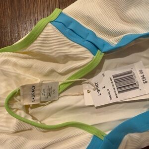 L*Space Cream and Blue One Piece Swimsuit